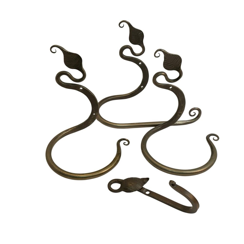 4 Pcs Hand-Forged Iron Bathroom Hardware Scroll Leaf Rustic Towel Toilet Hook
